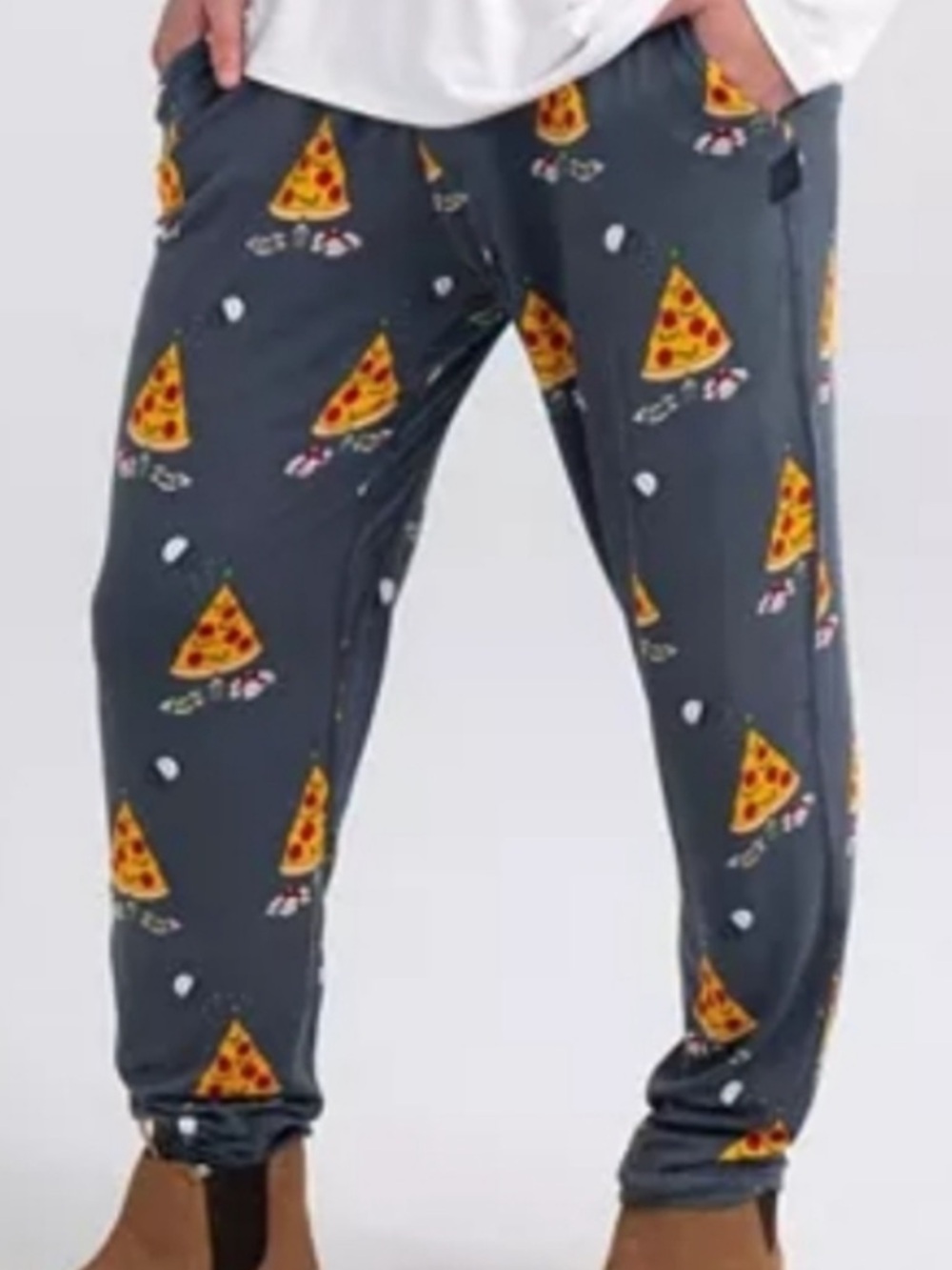 Saxx sz L Gray super soft “snooze” Lounge Pants w pizza Print EUC